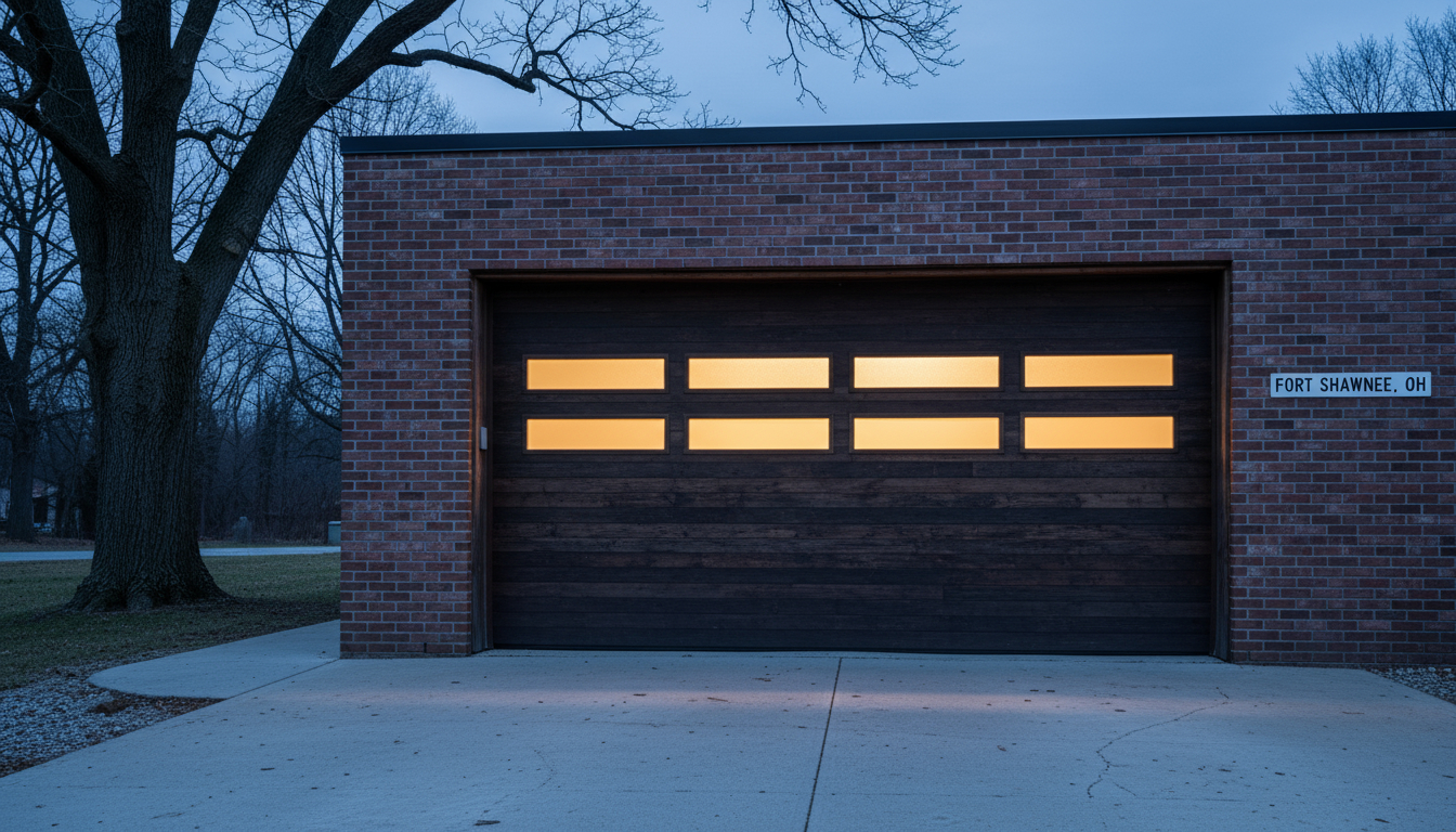 Technician servicing a garage door in Fort Shawnee, Ohio