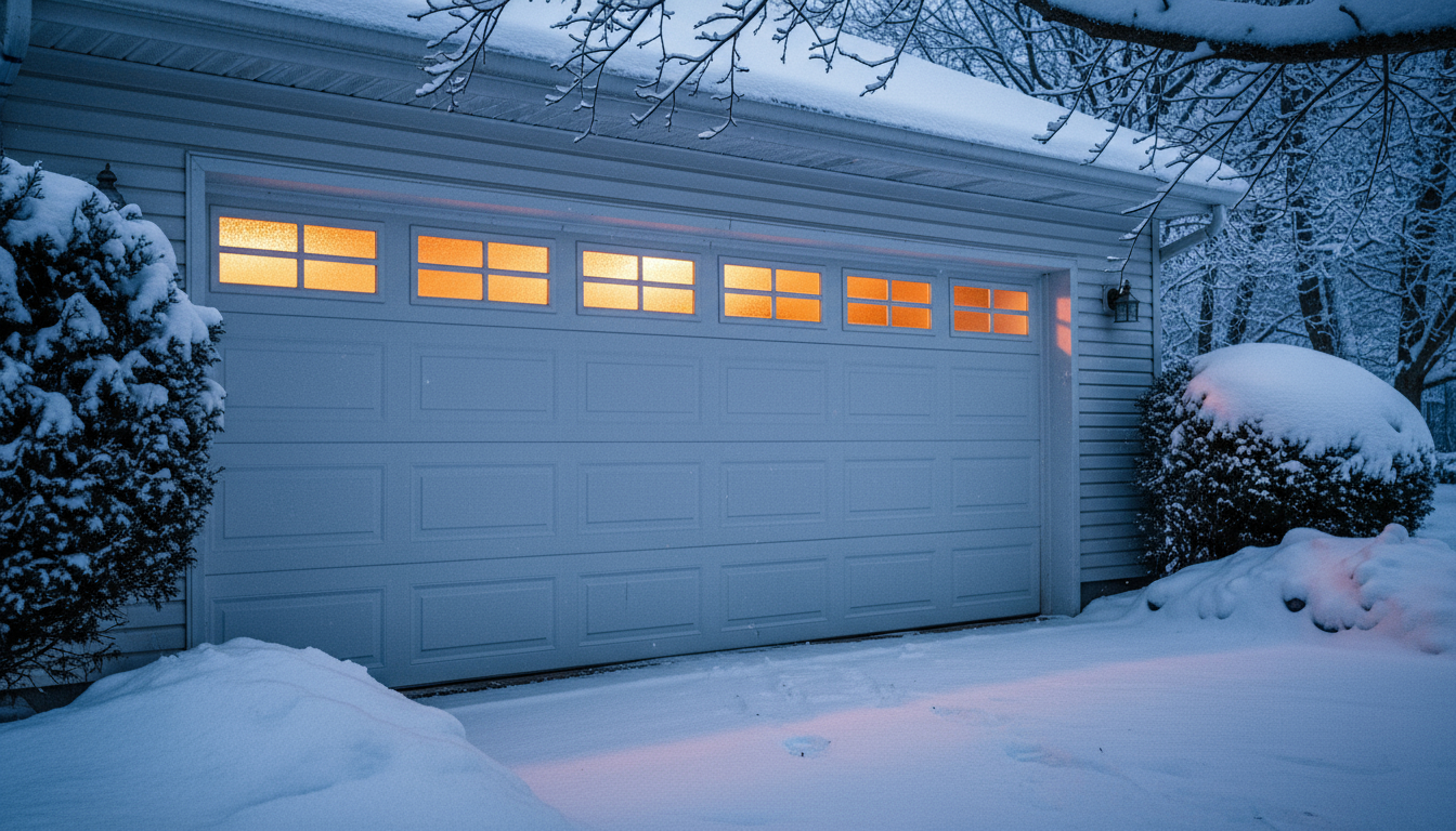 Technician servicing a garage door in Spencerville, Ohio