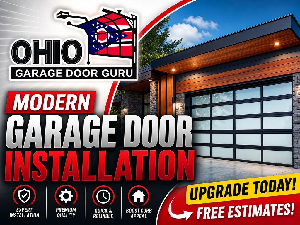 Ohio Garage Door Guru technician repairing a residential garage door in Findlay, Ohio